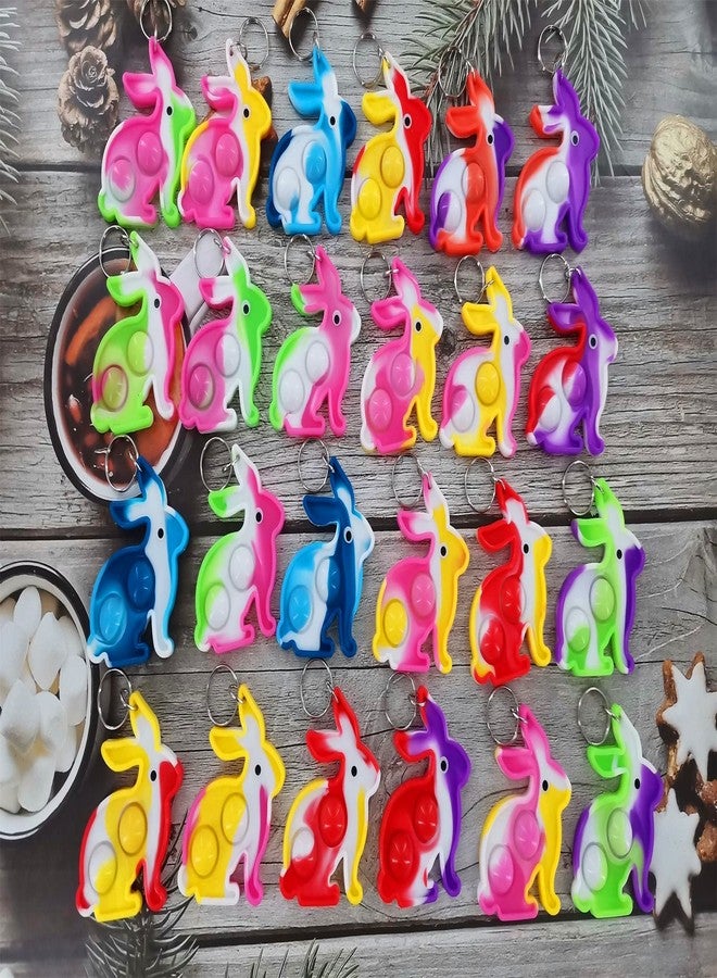 HOZKEAP 24 Packs Push Fidget Bubble Bulk Rainbow Rabbit Mini Pop Keychain Fidget for Teens and Kids, Party Favors Birthday Student Prizes Gifts - Image 2